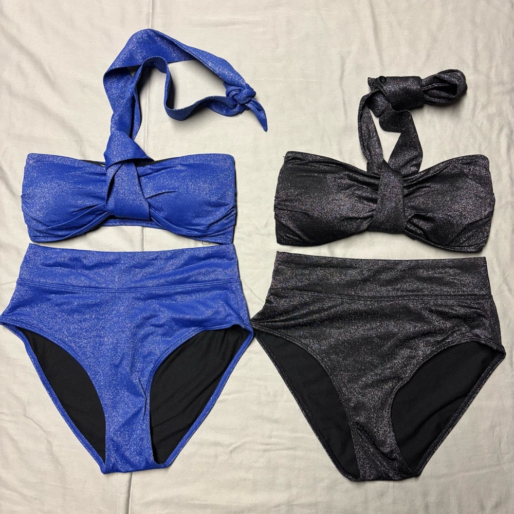 Joe Fresh NWT Shimmery High-Waist Bikini Set — Blue & Black XS